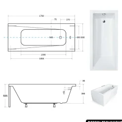 Besco Baignoire rectangulaire - avec Tablier Blanc et Repose Tête OFFERT - MODERN - 180 x 80 cm* Baignoire Droite