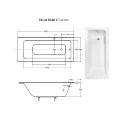 Besco Baignoire rectangulaire blanche à encastrer + repose tête - 170 x 75 cm - TALIA SLIM
