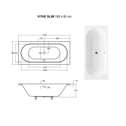 Besco Baignoire rectangulaire blanche à encastrer + repose tête - 180 x 80 cm - VITAE SLIM* Baignoire Droite