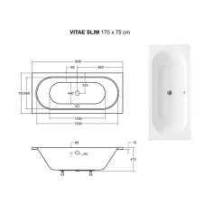Besco Baignoire rectangulaire blanche à encastrer + repose tête - 170 x 75 cm - VITAE SLIM* Baignoire Droite