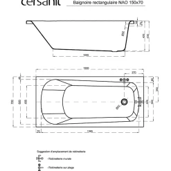 Planète Bain Baignoire rectangulaire gain de place 150x70 cm NAO encastrable (SANS TABLIER)