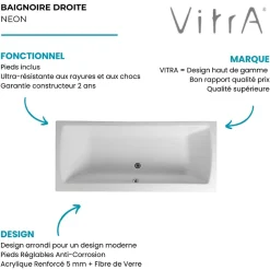 Vitra Baignoire rectangulaire Neon avec pied 170x75cm Blanc