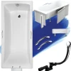 Badland Baignoire rectangulaire 160x70 OPTIMA PREMIUM acrylique blanc +Habillage en polystyrène+Poignées+Repose Tête+Pieds+Vidage à chromé