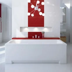 Badland Baignoire rectangulaire 160x70 OPTIMA PREMIUM acrylique blanc +Habillage en polystyrène+Poignées+Repose Tête+Pieds+Vidage à chromé