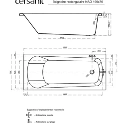 Planète Bain Baignoire rectangulaire 160x70 cm NAO encastrable (SANS TABLIER)