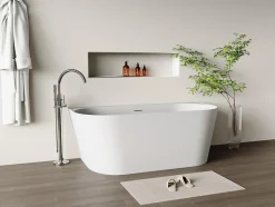 Vente-unique Baignoire semi îlot - 230 L - 160 x 75 x 58 cm - Blanc mat - Acrylique - AMOBIA