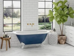 Vente-unique Baignoire semi îlot rétro avec pieds d'aigle - Bleu brillant - 154L - 150 x 74 x 61 cm - SPARUS