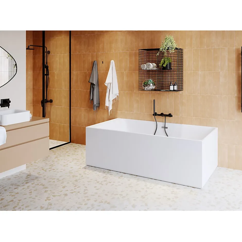 GoodHome Baignoire semi îlot 180x80 cm Bakor blanc