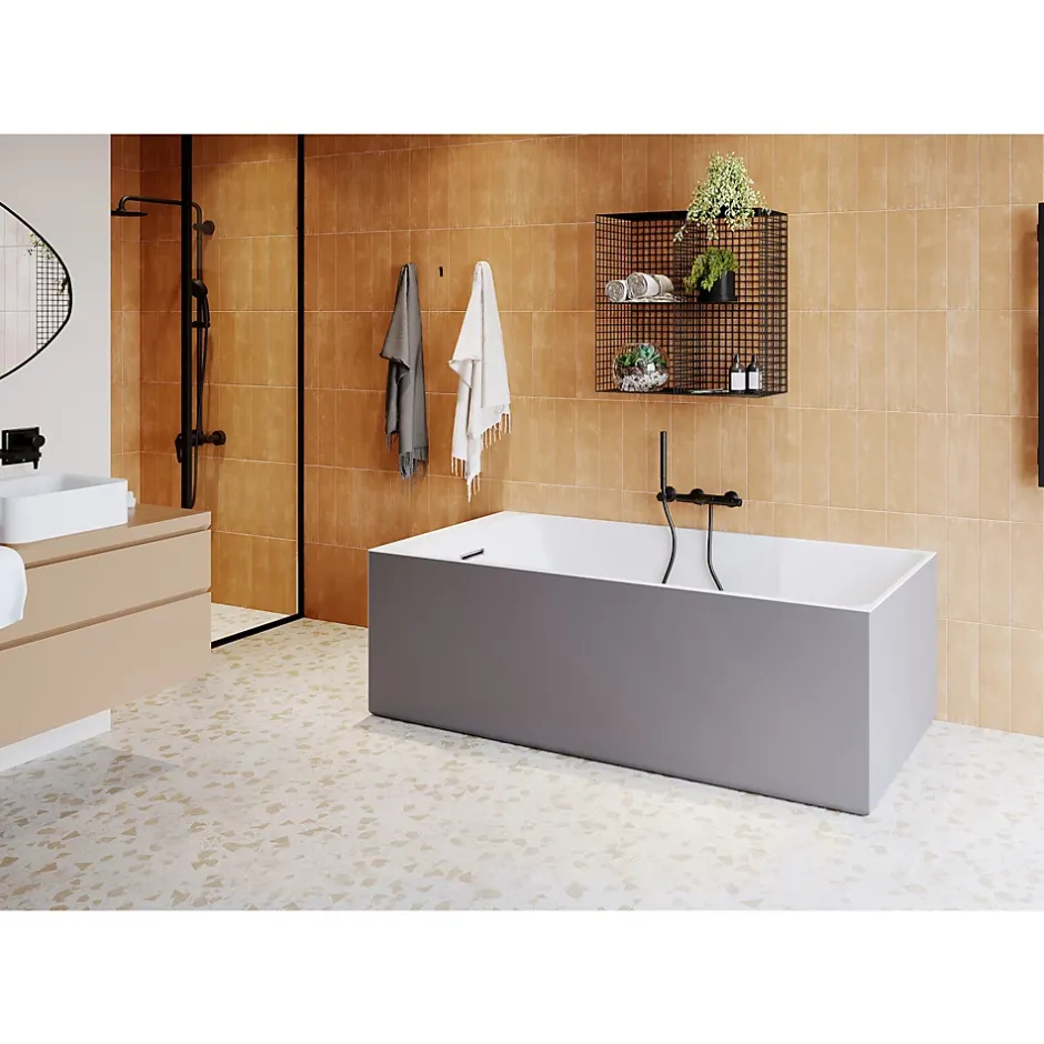 GoodHome Baignoire semi îlot 170x75 cm Bakor gris
