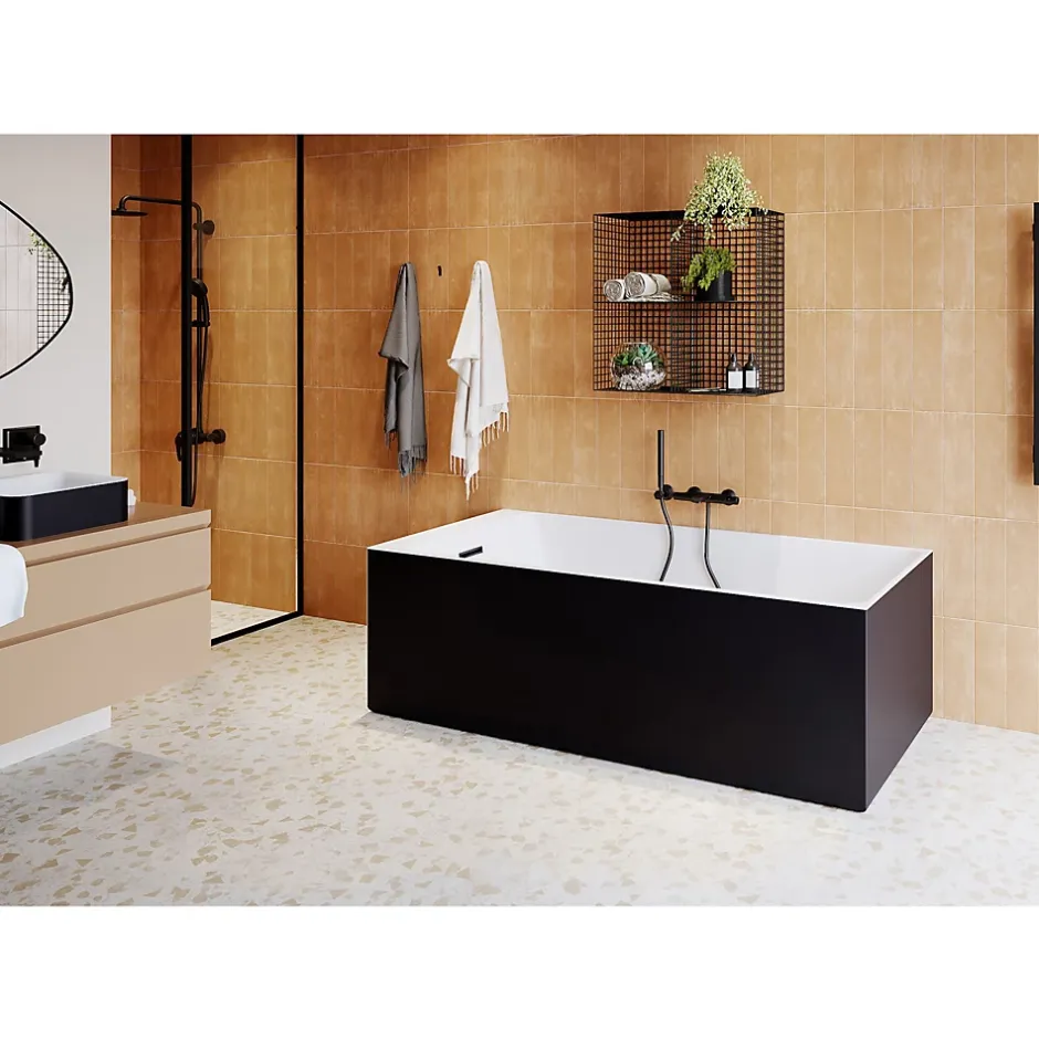 GoodHome Baignoire semi îlot 160x75 cm Bakor noir