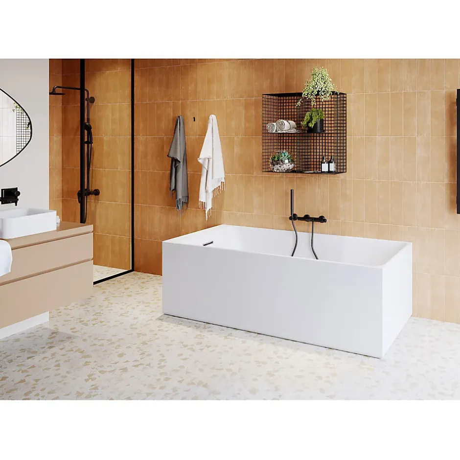 GoodHome Baignoire semi îlot 160x75 cm Bakor blanc* Baignoire Îlot