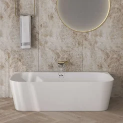 Poalgi Baignoire semi-ïlot blanche Solid Surface 170x86x50 cm - modèle MIZU
