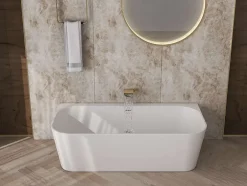 Poalgi Baignoire semi-ïlot blanche Solid Surface 170x86x50 cm - modèle MIZU