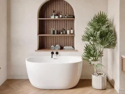 Vente-unique Baignoire semi-îlot blanche - 167 L - Acrylique - 130 x 72 x 58 cm - AMOSARI* Baignoire Îlot