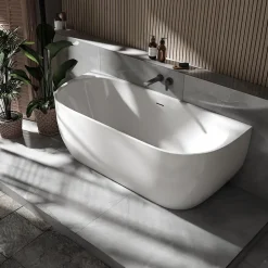 Bernstein Baignoire semi-îlot murale Acrylique Moderne pour Salle de Bain avec Bonde et trop plein - Blanc Brillant - 170x75x60cm - LENA