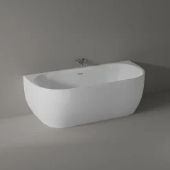 Bernstein Baignoire semi-îlot murale Acrylique Moderne pour Salle de Bain avec Bonde et trop plein - Blanc Brillant - 170x75x60cm - LENA