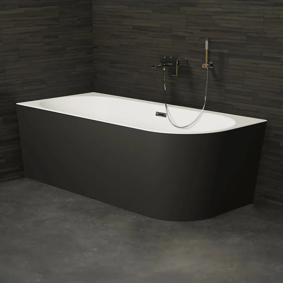 Spalina Baignoire semi-îlot murale CAPRI 180 Gauche Noire L. 180 x l. 81 cm, by