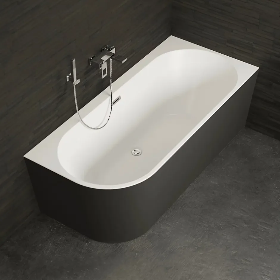 Spalina Baignoire semi-îlot murale CAPRI 180 Droite Noire L. 180 x l. 81 cm, by