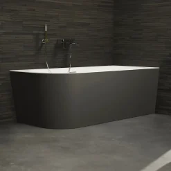 Spalina Baignoire semi-îlot murale CAPRI 180 Droite Noire L. 180 x l. 81 cm, by