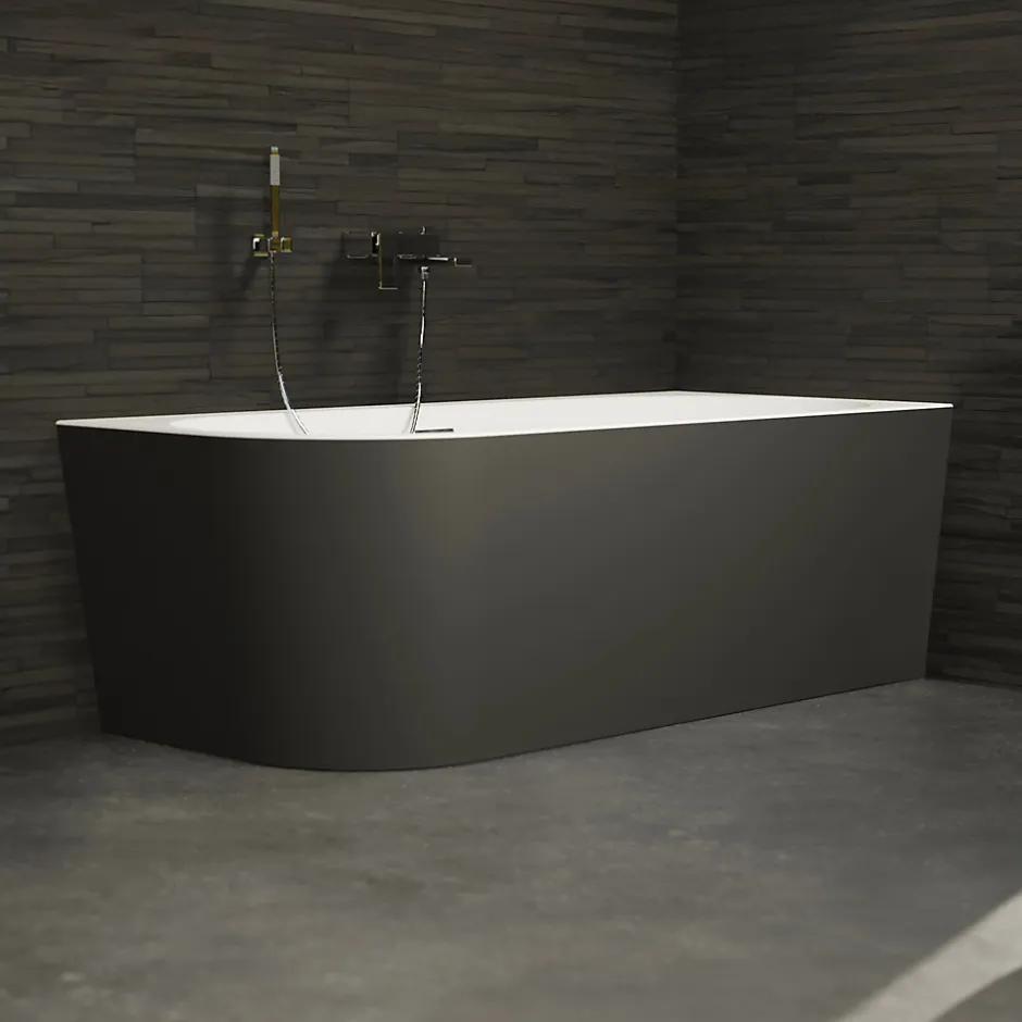 Spalina Baignoire semi-îlot murale CAPRI 180 Droite Noire L. 180 x l. 81 cm, by
