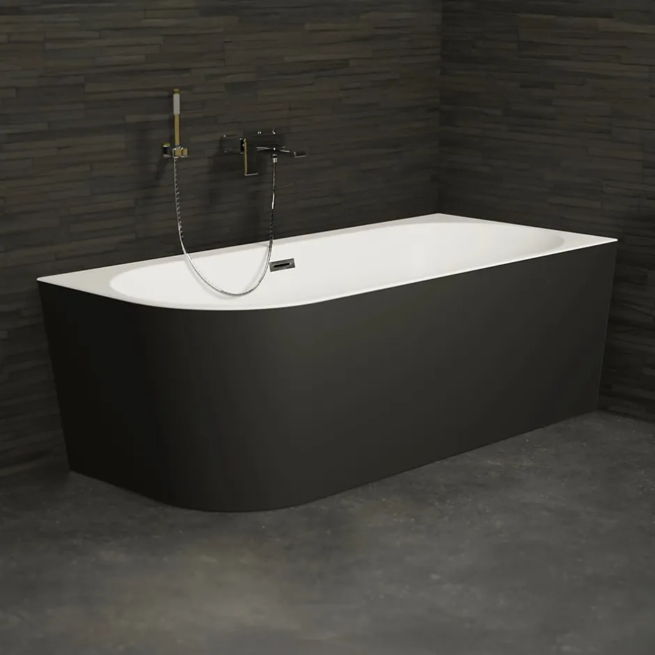 Spalina Baignoire semi-îlot murale CAPRI 180 Droite Noire L. 180 x l. 81 cm, by