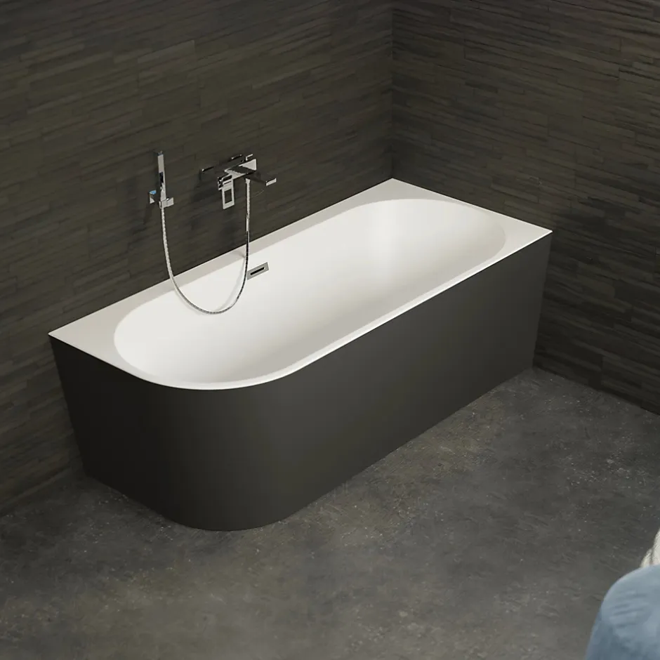 Spalina Baignoire semi-îlot murale CAPRI 180 Droite Noire L. 180 x l. 81 cm, by