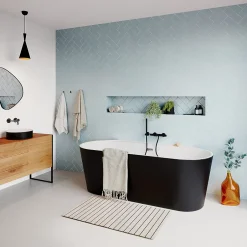 GoodHome Baignoire semi-îlot Nakina L. 150 cm x l. 75 cm noir* Baignoire Îlot