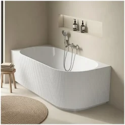 Mob-In Baignoire striée acrylique Lucite STRIA semi-îlot blanche 170cm - Angle gauche