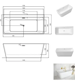 Azura Home Design Baignoire VARYA 150 x 75 x 58 cm* Baignoire Îlot