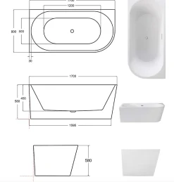 Azura Home Design Baignoire ZOYA angle droit - 170 x 80 cm* Baignoire Îlot