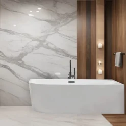 Balneo - baignoire îlot d'angle droite 150x75 cm AVOLA avec cache trop-plein et bonde anthracite* Baignoire Asymétrique