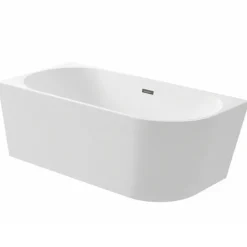 Balneo - baignoire îlot d'angle gauche 150x75 cm AVOLA avec cache trop-plein et bonde anthracite