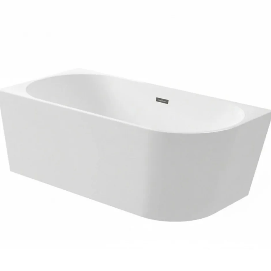Balneo - baignoire îlot d'angle gauche 150x75 cm AVOLA avec cache trop-plein et bonde anthracite
