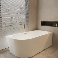 Balneo Baignoire semi-îlot Murale 170x80cm droite, accessoires cuivre, Acrylique thermoformé 3.5mm, avec pieds réglables, AVOLA
