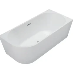 Balneo Baignoire semi-îlot Murale 160x80cm droite, blanc, Acrylique thermoformé 3.5mm, avec pieds réglables, AVOLA* Baignoire Asymétrique