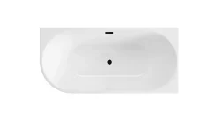 Balneo Baignoire semi-îlot Murale 160x80cm droite, accessoires noir, Acrylique thermoformé 3.5mm, avec pieds réglables, AVOLA* Baignoire Asymétrique