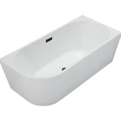 Balneo Baignoire semi-îlot Murale 160x80cm droite, accessoires noir, Acrylique thermoformé 3.5mm, avec pieds réglables, AVOLA* Baignoire Asymétrique