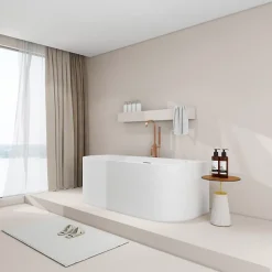 Balneo Baignoire semi-îlot Murale 150x75cm, accessoires inox, Acrylique thermoformé 3.5mm, avec pieds réglables, VIVA* Baignoire Îlot