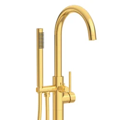 Balneo Robinet de baignoire autoportant or brillant Acier inoxydable - Mitigeur sur pied pour baignoire CASCADE