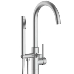 Balneo Robinet de baignoire autoportant argent brossé Acier inoxydable - Mitigeur sur pied pour baignoire CASCADE