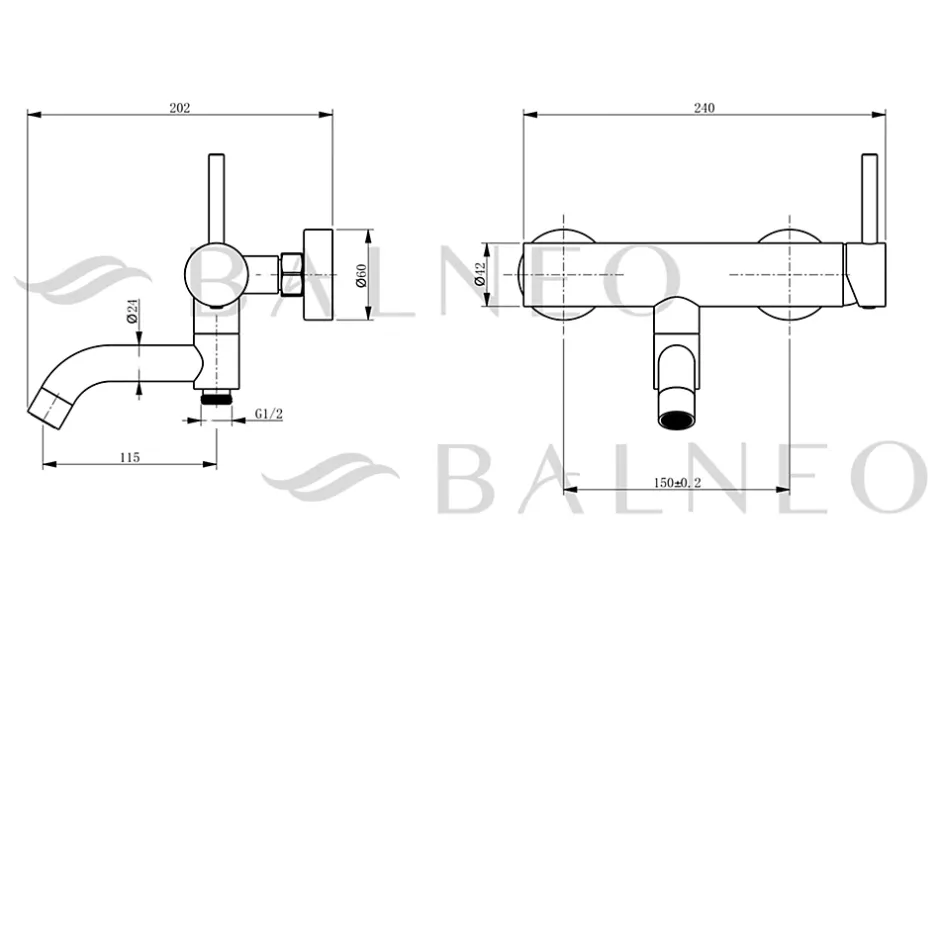 Balneo Robinet de baignoire or Acier inoxydable - Mitigeur mural pour baignoire CASCADE
