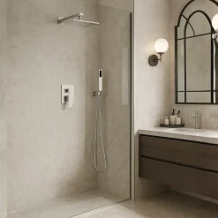 Balneo Système de douche avec pommeau de pluie argent brossé Acier inoxydable - Mitigeur de douche avec douchette CASCADE INOX