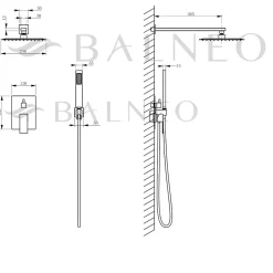 Balneo Système de douche avec pommeau de pluie argent brossé Acier inoxydable - Mitigeur de douche avec douchette CASCADE INOX
