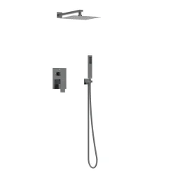 Balneo Système de douche avec pommeau de pluie GUN METAL gris foncé Acier inoxydable - Mitigeur de douche avec douchette CASCADE* Colonne De Douche Mécanique