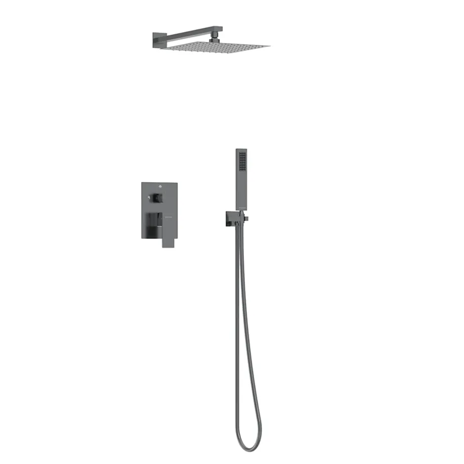 Balneo Système de douche avec pommeau de pluie GUN METAL gris foncé Acier inoxydable - Mitigeur de douche avec douchette CASCADE* Colonne De Douche Mécanique