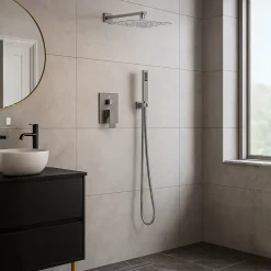 Balneo Système de douche avec pommeau de pluie GUN METAL gris foncé Acier inoxydable - Mitigeur de douche avec douchette CASCADE* Colonne De Douche Mécanique