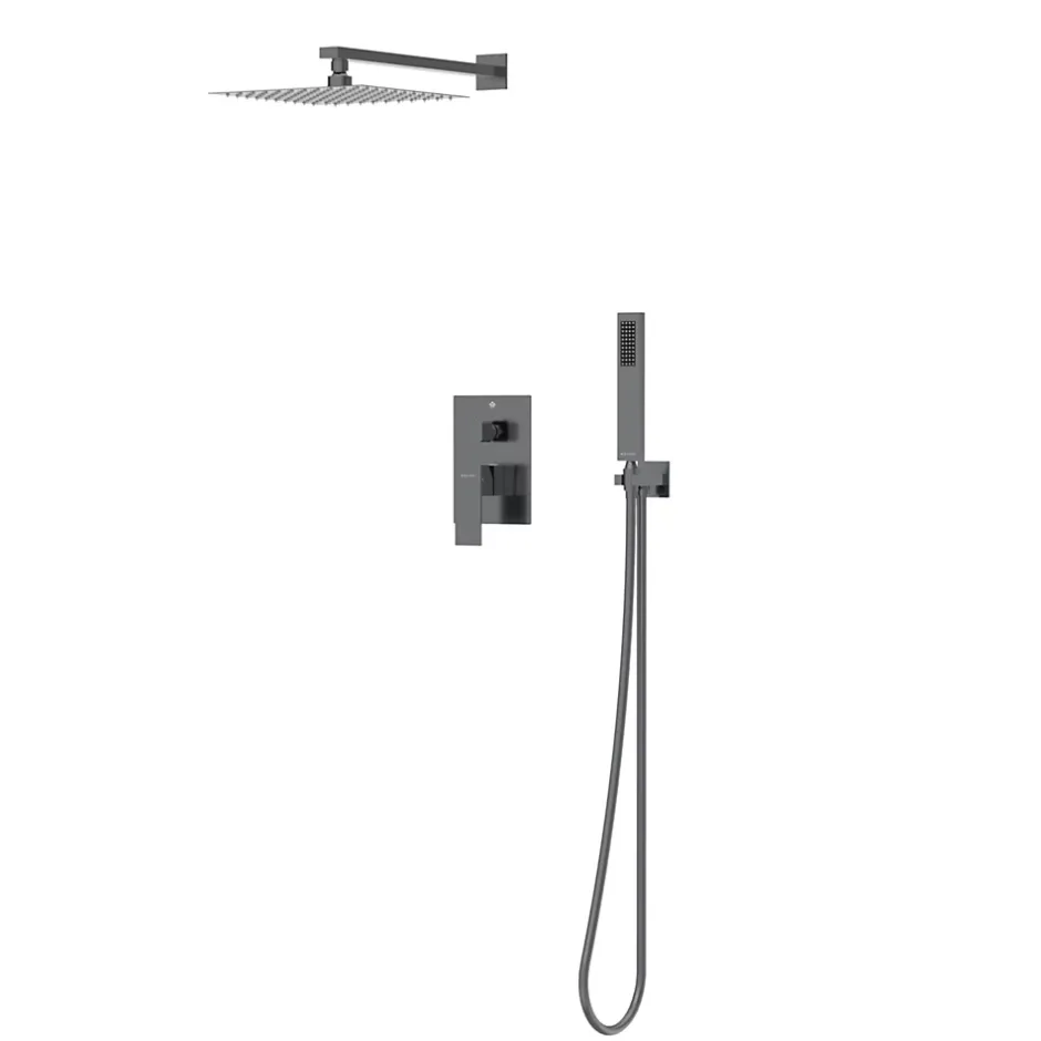 Balneo Système de douche avec pommeau de pluie GUN METAL gris foncé Acier inoxydable - Mitigeur de douche avec douchette CASCADE* Colonne De Douche Mécanique