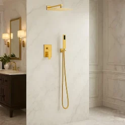 Balneo Système de douche avec pommeau de pluie or Acier inoxydable - Mitigeur de douche avec douchette CASCADE* Colonne De Douche Mécanique