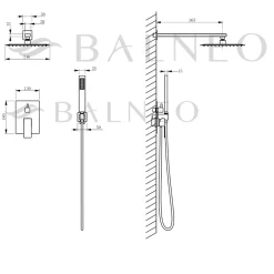 Balneo Système de douche avec pommeau de pluie or Acier inoxydable - Mitigeur de douche avec douchette CASCADE* Colonne De Douche Mécanique