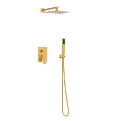 Balneo Système de douche avec pommeau de pluie or brillant Acier inoxydable - Mitigeur de douche avec douchette CASCADE
